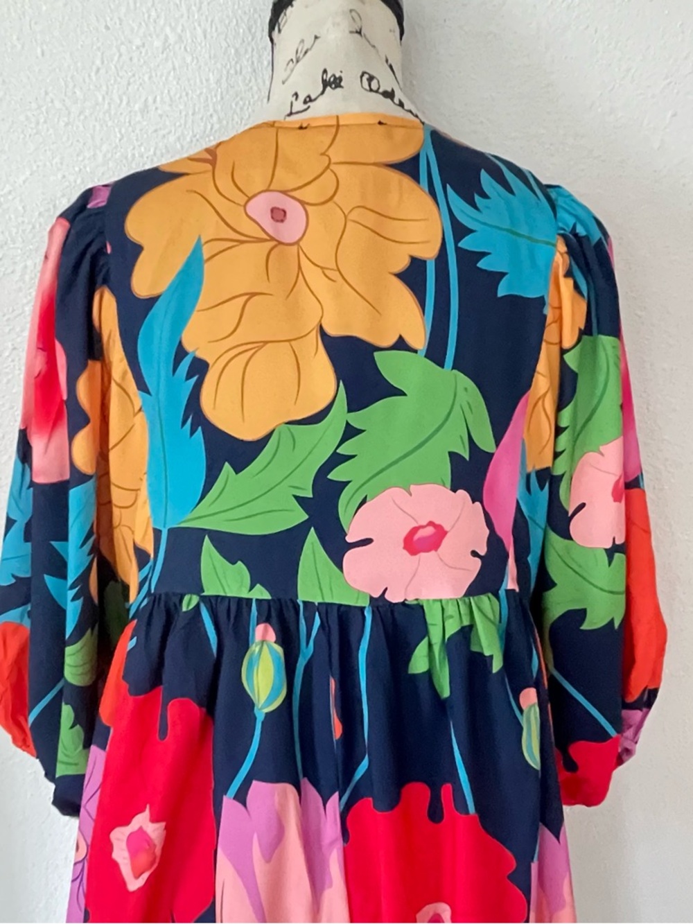 Entro Bold Floral Babydoll Dress - Blue, Pink, Yellow, Orange, Green - Picture 10 of 13